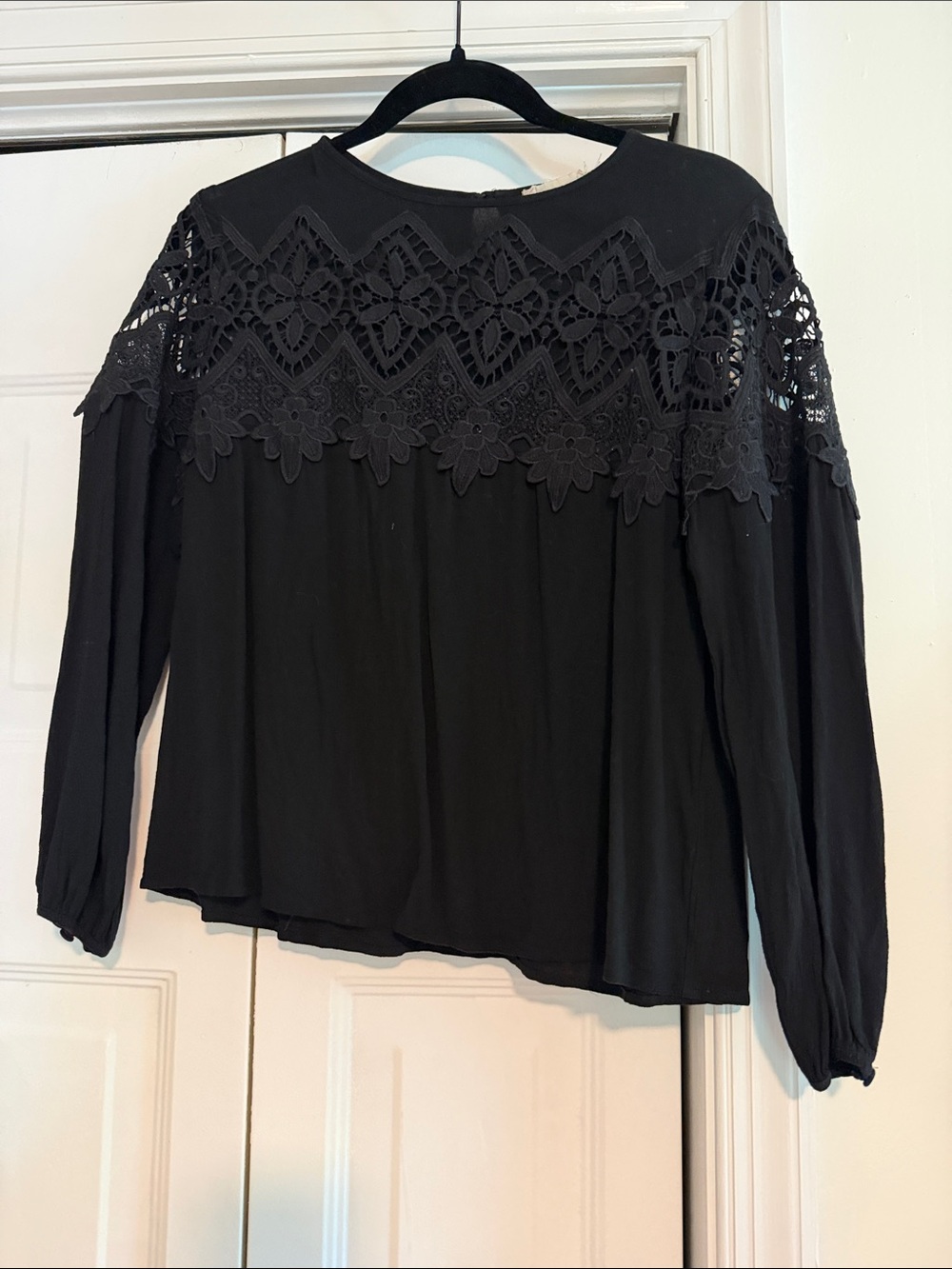 Altar'd State Black Crochet Yoke Long Sleeve Blouse